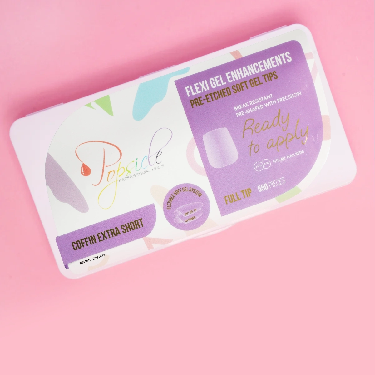 Coffin Extra Short Pre-Etched Full Cover Flexi Gel Soft Gel Tips